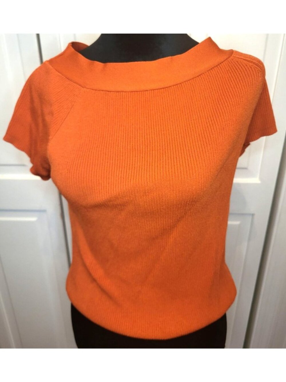 Vintage 90s Y2K Nine & Company Orange Ribbed Sweater S Twee Marilyn Monroe Fall